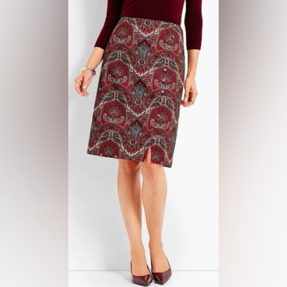 Talbots Opulent Paisley Faux Wrap Side Button Skirt 8P